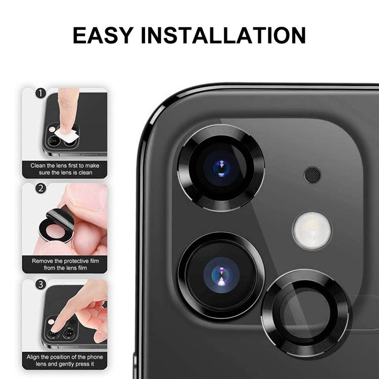 ENKAY HAT PRINCE For iPhone 14 6.1 inch / 14 Plus 1 Set Camera Lens Protector HD Anti-explosion Tempered Glass Aluminum Alloy Ring Film - Black