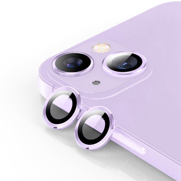 ENKAY HAT PRINCE For iPhone 14 6.1 inch / 14 Plus 1 Set Camera Lens Protector HD Anti-explosion Tempered Glass Aluminum Alloy Ring Film - Purple