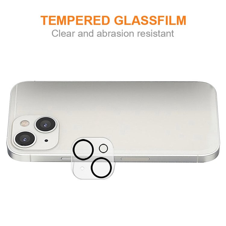 AMORUS For iPhone 14 6.1 inch Camera Lens Protector Tempered Glass Full Glue Silk Printing HD Clear Lens Film with Black Night Circle