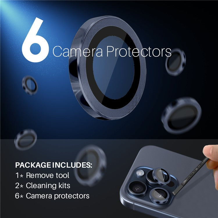 NORTHJO 2 Sets for iPhone 14 Pro / 14 Pro Max / 15 Pro / 15 Pro Max Tempered Glass Lens Protector CD Veins Metal Ring Lens Guard - Blue