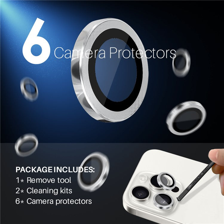 NORTHJO 2 Sets for iPhone 14 Pro / 14 Pro Max / 15 Pro / 15 Pro Max Tempered Glass Lens Protector CD Veins Metal Ring Lens Guard - Silver