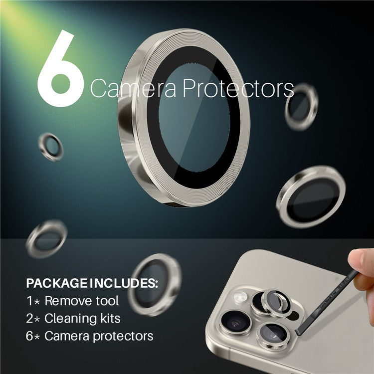 NORTHJO 2 Sets for iPhone 14 Pro / 14 Pro Max / 15 Pro / 15 Pro Max Tempered Glass Lens Protector CD Veins Metal Ring Lens Guard - Natural