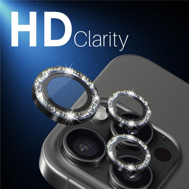 NORTHJO 2 Sets for iPhone 15 Pro / 15 Pro Max / 14 Pro / 14 Pro Max Lens Protector Glitter Ring Tempered Glass Lens Guard - Black