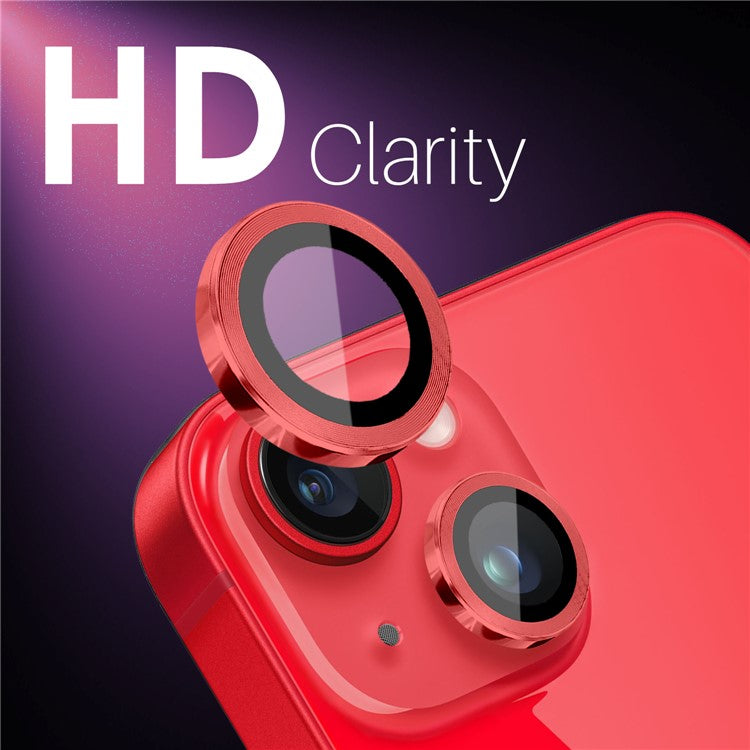 NORTHJO 3 Sets for iPhone 15 / 15 Plus / 14 / 14 Plus Tempered Glass Lens Protector CD Veins Metal Ring Lens Film - Red