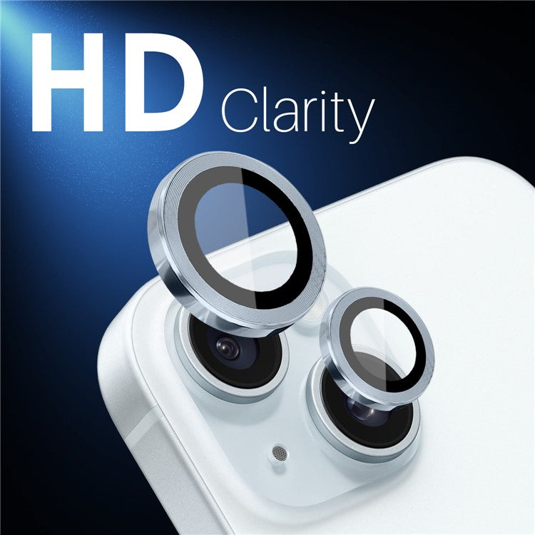 NORTHJO 3 Sets for iPhone 15 / 15 Plus / 14 / 14 Plus Tempered Glass Lens Protector CD Veins Metal Ring Lens Film - Blue