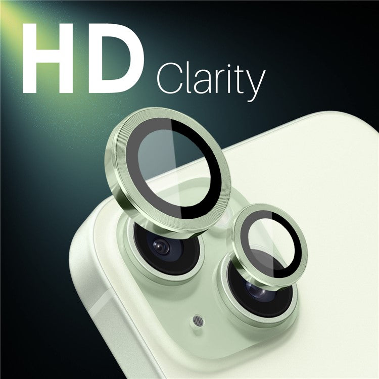 NORTHJO 3 Sets for iPhone 15 / 15 Plus / 14 / 14 Plus Tempered Glass Lens Protector CD Veins Metal Ring Lens Film - Green