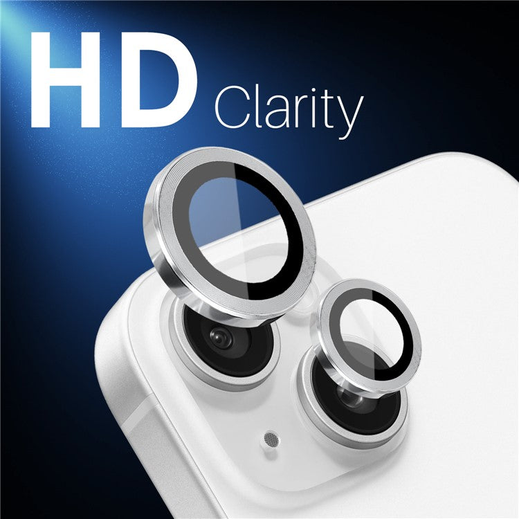 NORTHJO 3 Sets for iPhone 15 / 15 Plus / 14 / 14 Plus Tempered Glass Lens Protector CD Veins Metal Ring Lens Film - Silver