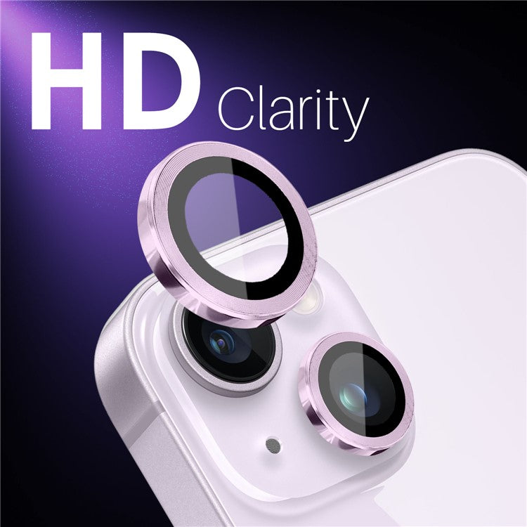 NORTHJO 3 Sets for iPhone 15 / 15 Plus / 14 / 14 Plus Tempered Glass Lens Protector CD Veins Metal Ring Lens Film - Purple