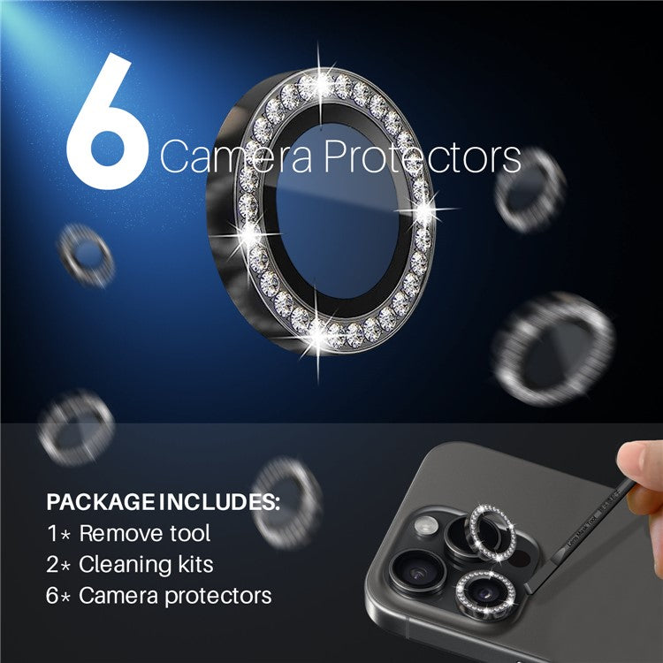 NORTHJO 2 Sets for iPhone 15 Pro / 15 Pro Max / 14 Pro / 14 Pro Max Lens Protector Rhinestone Ring Tempered Glass Lens Film - Graphite