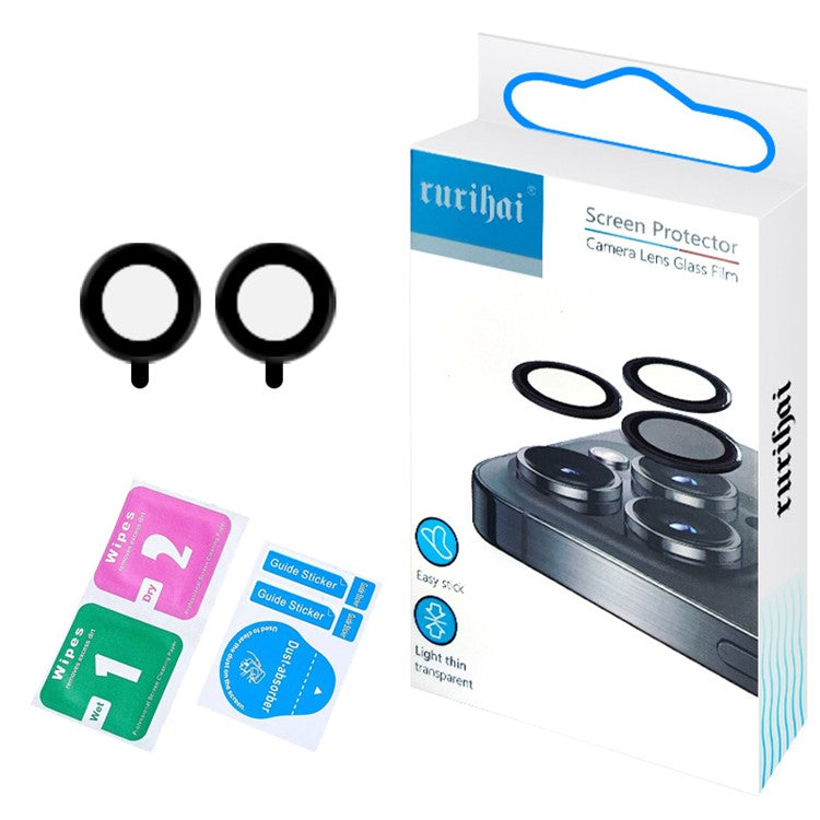 RURIHAI 2Pcs For iPad Air 11 (2024) Camera Lens Protector Metal Ring CSG Glass AR Clear Lens Film - Black