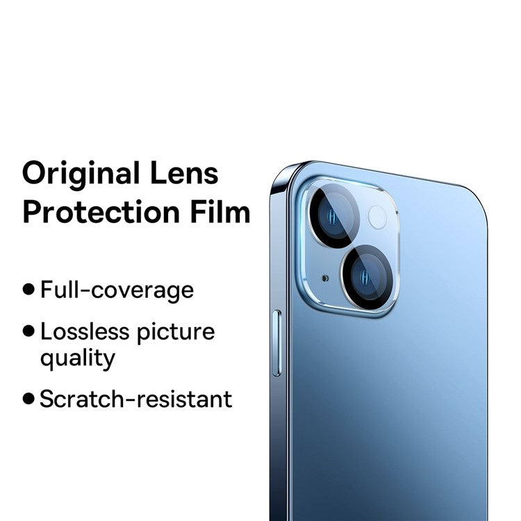 BASEUS 2Pcs  /  Set for iPhone 14 6.1 inch / 14 Plus 6.7 inch Full-Frame Lens Film 0.3mm Clear Wear-Resistant Tempered Glass+PC Camera Lens Protector