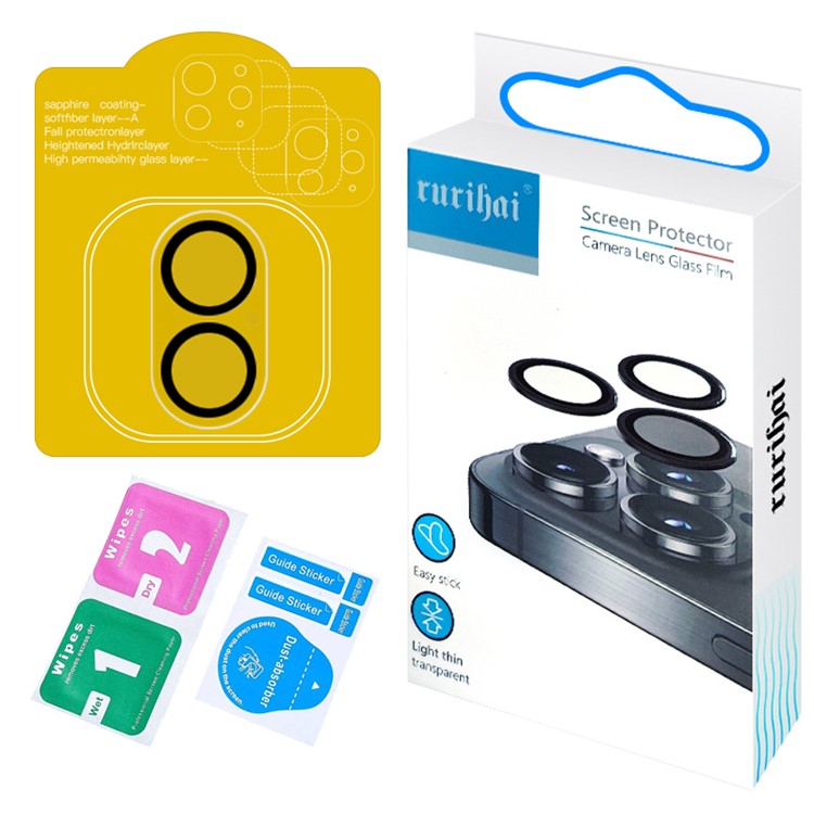 RURIHAI For iPhone 16 Plus / 16 Camera Lens Protector High Aluminum-Silicon Glass Black Circle Lens Film