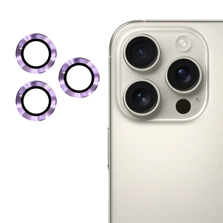 ENKAY HAT PRINCE 1Set For iPhone 16 Pro / 16 Pro Max Camera Lens Protector Metal Individual Ring Lens Film - Light Purple