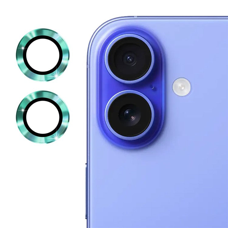 ENKAY HAT PRINCE 1Set For iPhone 16 / 16 Plus Camera Lens Film High Alumina Silicon Glass Lens Protector - Cyan