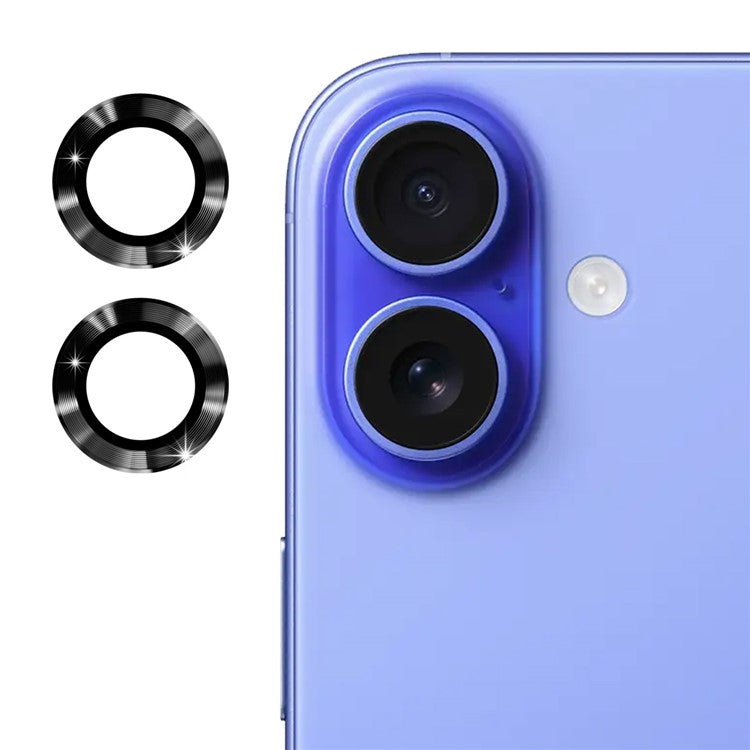 ENKAY HAT PRINCE 1Set For iPhone 16 / 16 Plus Camera Lens Film High Alumina Silicon Glass Lens Protector - Black