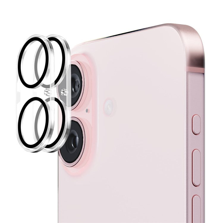 ENKAY HAT PRINCE 2Pcs For iPhone 16 / 16 Plus Camera Lens Film Black Ring Tempered Glass Lens Protector