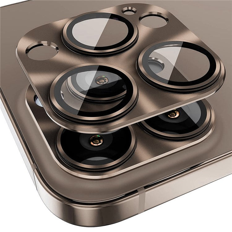 HAT PRINCE For iPhone 16 Pro / 16 Pro Max Integrated Camera Lens Protector Aluminum Alloy + Tempered Glass Lens Film - Brown