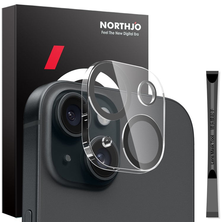 NORTHJO For iPhone 15 / 15 Plus Tempered Glass Camera Lens Protector Black Circles HD Clear 3D Full Coverage