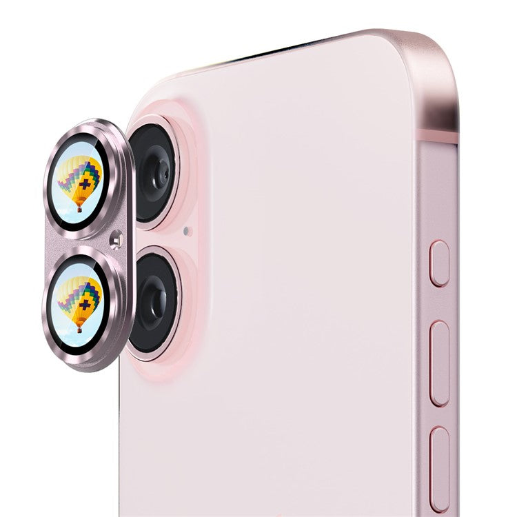 ENKAY HAT PRINCE For iPhone 16 / 16 Plus Camera Lens Protector Aluminum Alloy + Tempered Glass - Pink