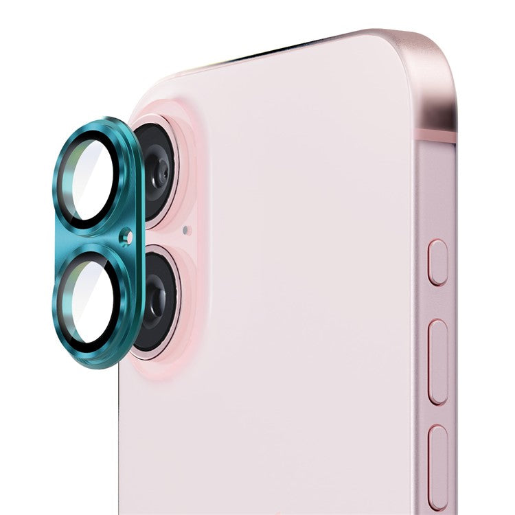 ENKAY HAT PRINCE For iPhone 16 / 16 Plus Integrated Camera Lens Protector Aluminum Alloy + Tempered Glass Lens Film - Cyan