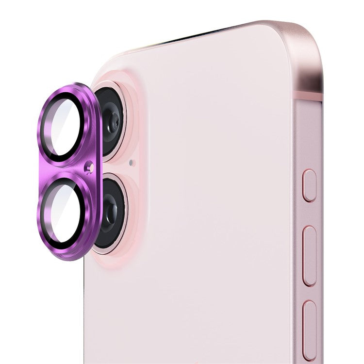 ENKAY HAT PRINCE For iPhone 16 / 16 Plus Integrated Camera Lens Protector Aluminum Alloy + Tempered Glass Lens Film - Purple