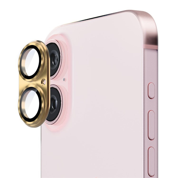 ENKAY HAT PRINCE For iPhone 16 / 16 Plus Integrated Camera Lens Protector Aluminum Alloy + Tempered Glass Lens Film - Gold