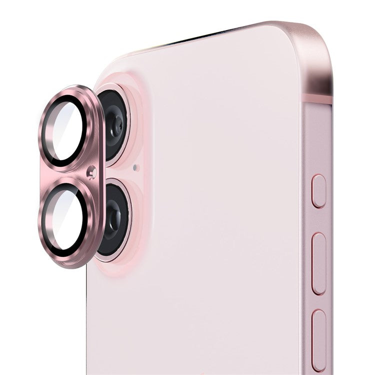 ENKAY HAT PRINCE For iPhone 16 / 16 Plus Integrated Camera Lens Protector Aluminum Alloy + Tempered Glass Lens Film - Pink