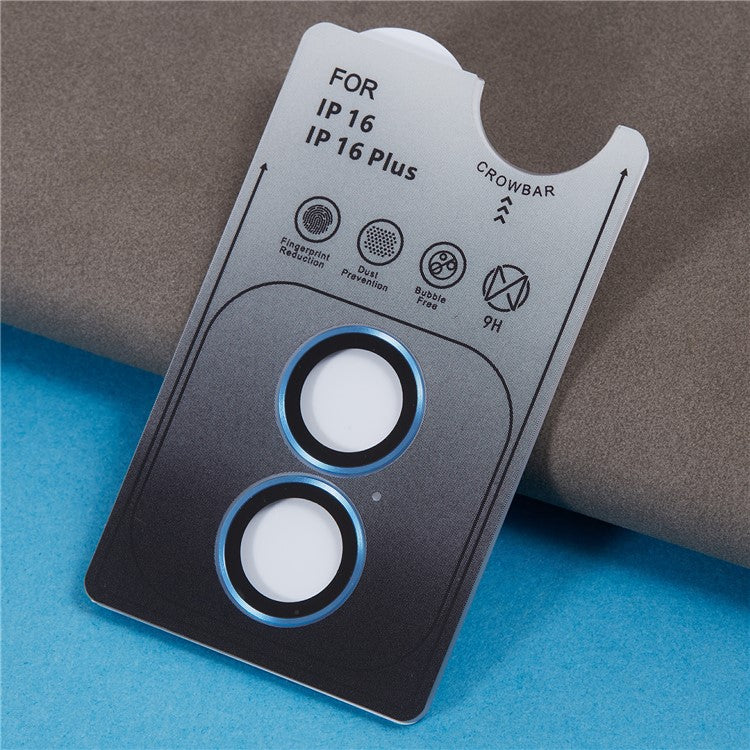 For iPhone 16 / 16 Plus Camera Lens Protector Electroplating AR Metal Frame+Tempered Glass Lens Film - Blue