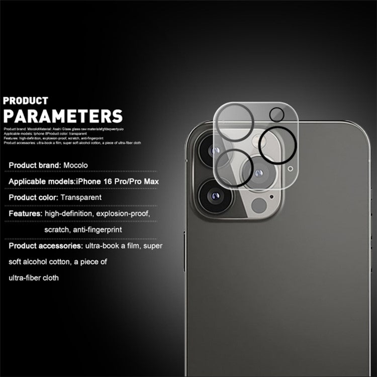 MOCOLO For iPhone 16 Pro / 16 Pro Max Camera Lens Protector Tempered Glass Lens Film Does Not Affect Night Shots