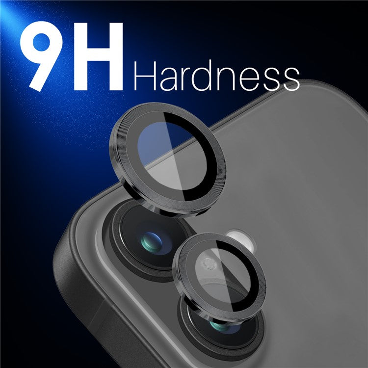 NORTHJO 2 Sets for iPhone 16 / 16 Plus Camera Lens Protector CD Veins Metal Ring Tempered Glass Lens Guard - Black