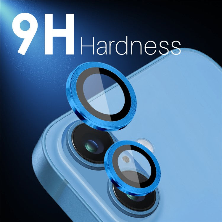 NORTHJO 2 Sets for iPhone 16 / 16 Plus Camera Lens Protector CD Veins Metal Ring Tempered Glass Lens Guard - Blue