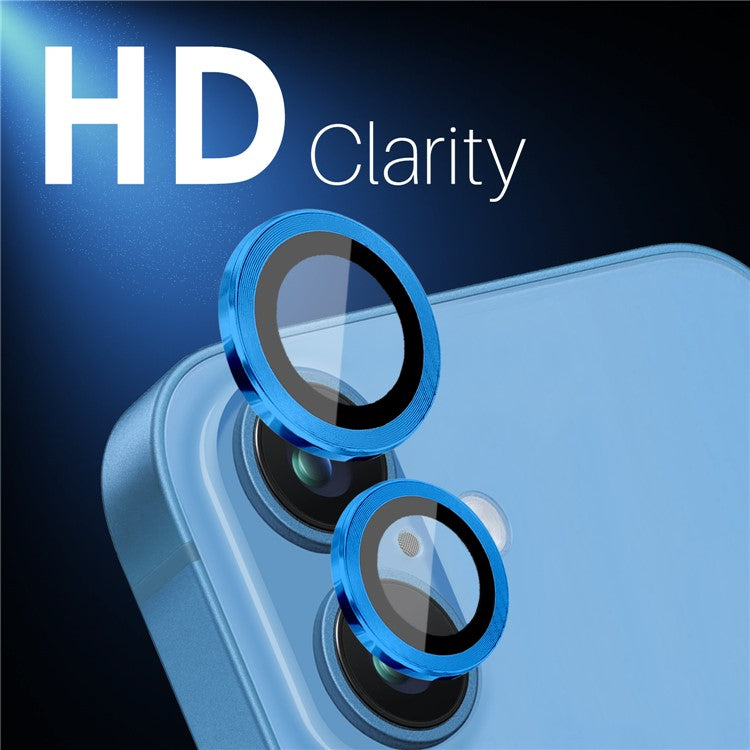 NORTHJO 2 Sets for iPhone 16 / 16 Plus Camera Lens Protector CD Veins Metal Ring Tempered Glass Lens Guard - Blue