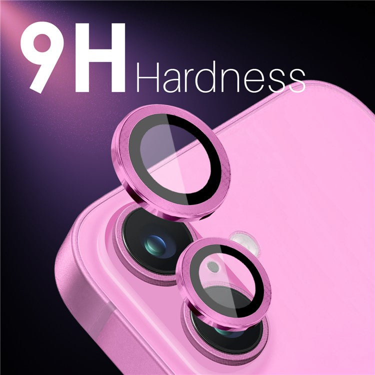 NORTHJO 2 Sets for iPhone 16 / 16 Plus Camera Lens Protector CD Veins Metal Ring Tempered Glass Lens Guard - Rose