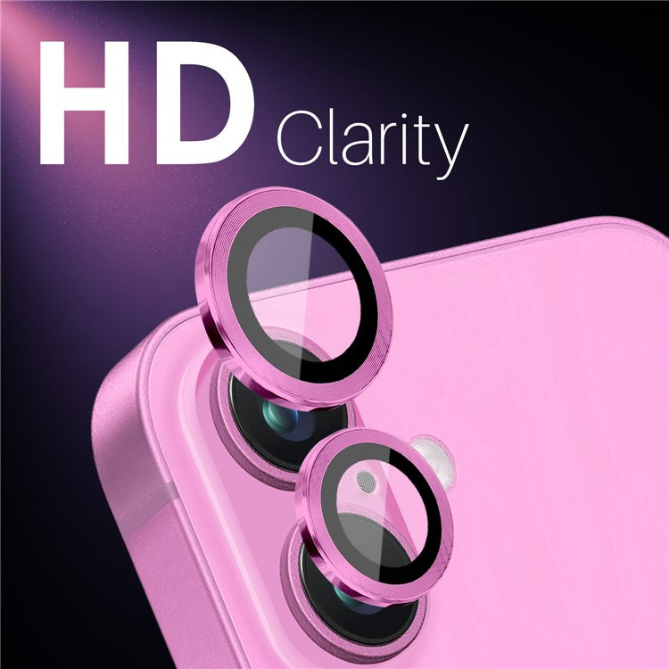 NORTHJO 2 Sets for iPhone 16 / 16 Plus Camera Lens Protector CD Veins Metal Ring Tempered Glass Lens Guard - Rose