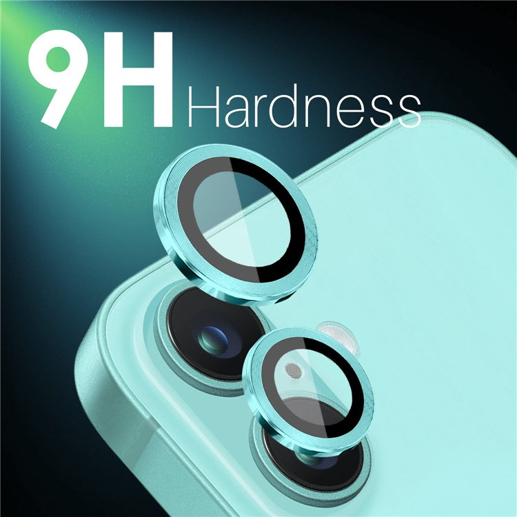 NORTHJO 2 Sets for iPhone 16 / 16 Plus Camera Lens Protector CD Veins Metal Ring Tempered Glass Lens Guard - Cyan