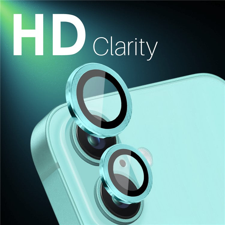 NORTHJO 2 Sets for iPhone 16 / 16 Plus Camera Lens Protector CD Veins Metal Ring Tempered Glass Lens Guard - Cyan