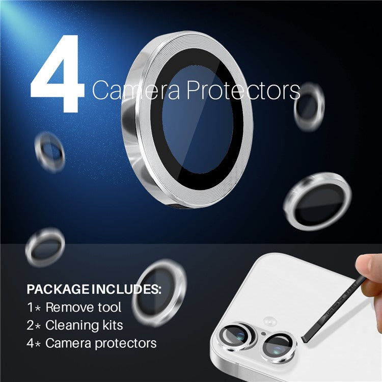 NORTHJO 2 Sets for iPhone 16 / 16 Plus Camera Lens Protector CD Veins Metal Ring Tempered Glass Lens Guard - Silver