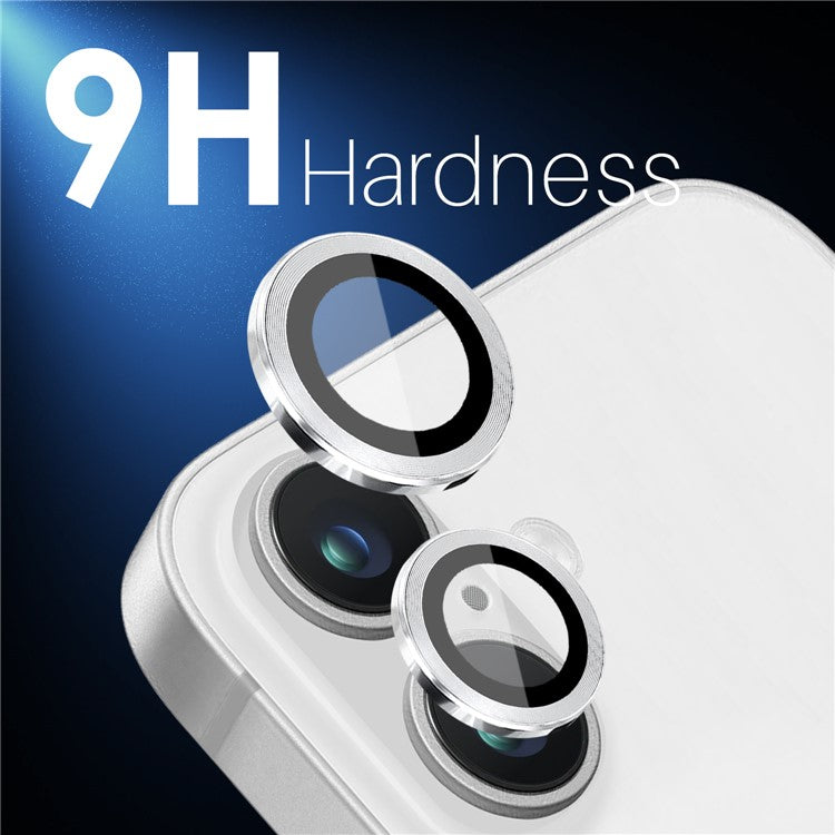 NORTHJO 2 Sets for iPhone 16 / 16 Plus Camera Lens Protector CD Veins Metal Ring Tempered Glass Lens Guard - Silver