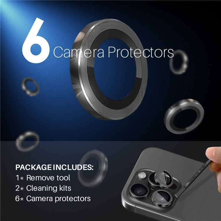 NORTHJO 2 Sets for iPhone 16 Pro / 16 Pro Max Tempered Glass Camera Lens Film CD Veins Metal Ring Lens Guard - Black