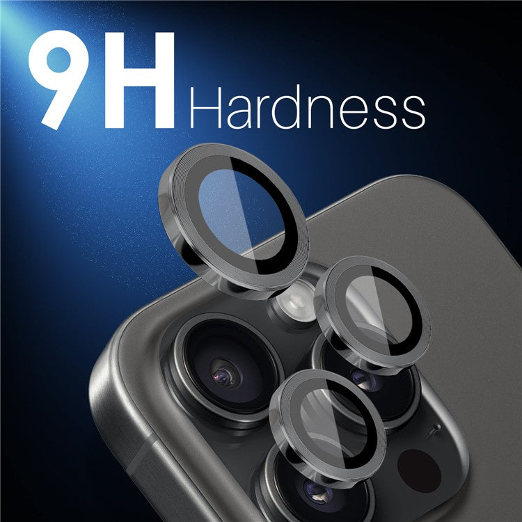 NORTHJO 2 Sets for iPhone 16 Pro / 16 Pro Max Tempered Glass Camera Lens Film CD Veins Metal Ring Lens Guard - Black