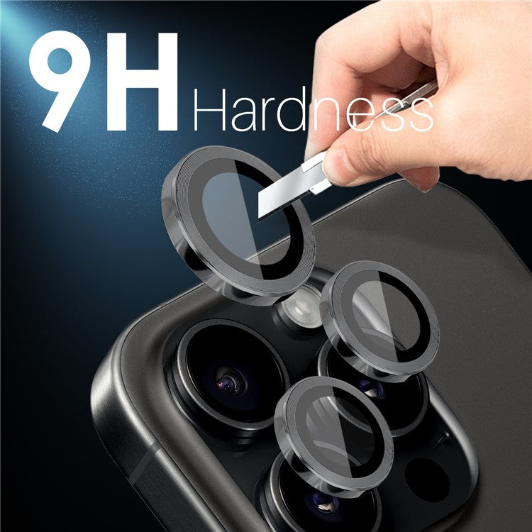 NORTHJO 2 Sets for iPhone 16 Pro / 16 Pro Max Tempered Glass Camera Lens Film CD Veins Metal Ring Lens Guard - Black