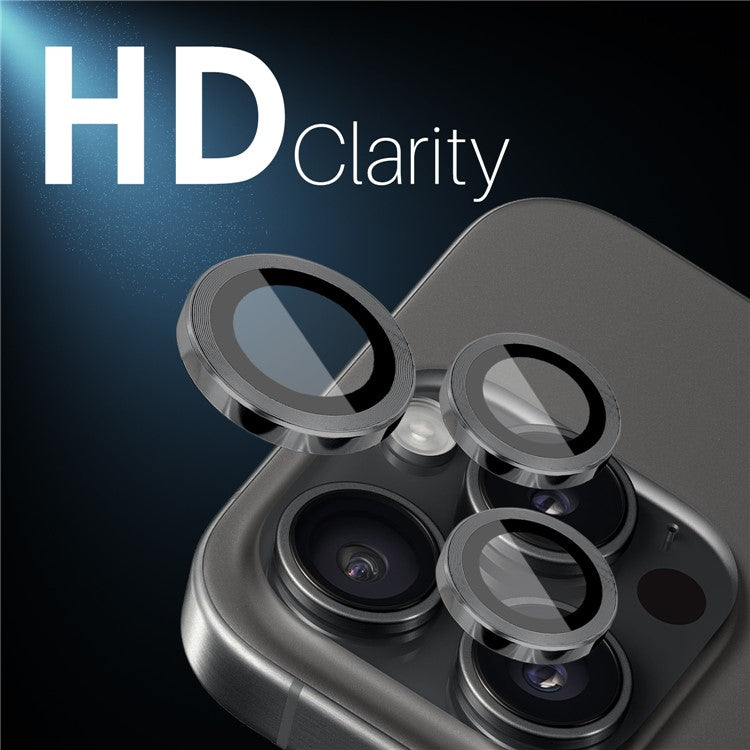 NORTHJO 2 Sets for iPhone 16 Pro / 16 Pro Max Tempered Glass Camera Lens Film CD Veins Metal Ring Lens Guard - Black