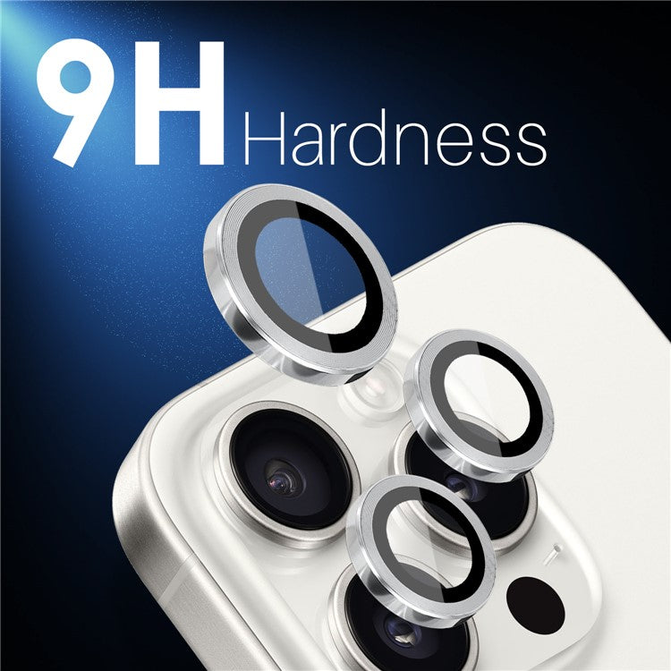 NORTHJO 2 Sets for iPhone 16 Pro / 16 Pro Max Tempered Glass Camera Lens Film CD Veins Metal Ring Lens Guard - Silver