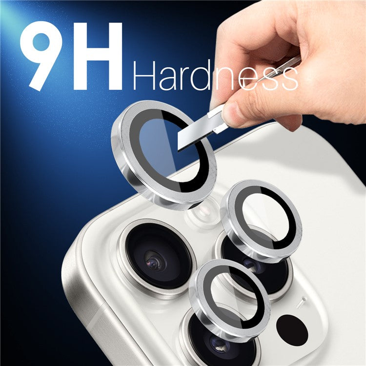 NORTHJO 2 Sets for iPhone 16 Pro / 16 Pro Max Tempered Glass Camera Lens Film CD Veins Metal Ring Lens Guard - Silver