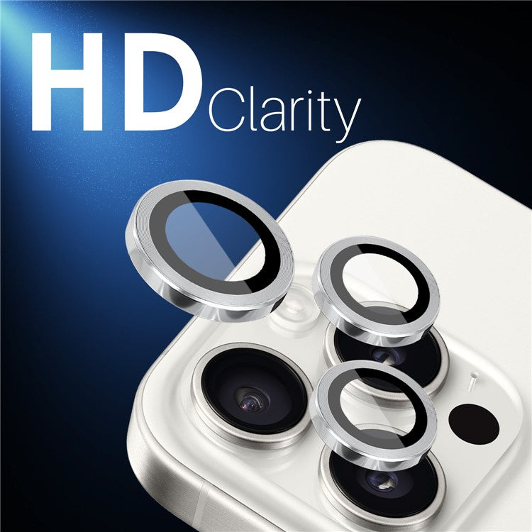 NORTHJO 2 Sets for iPhone 16 Pro / 16 Pro Max Tempered Glass Camera Lens Film CD Veins Metal Ring Lens Guard - Silver