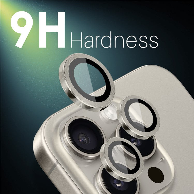 NORTHJO 2 Sets for iPhone 16 Pro / 16 Pro Max Tempered Glass Camera Lens Film CD Veins Metal Ring Lens Guard - Natural