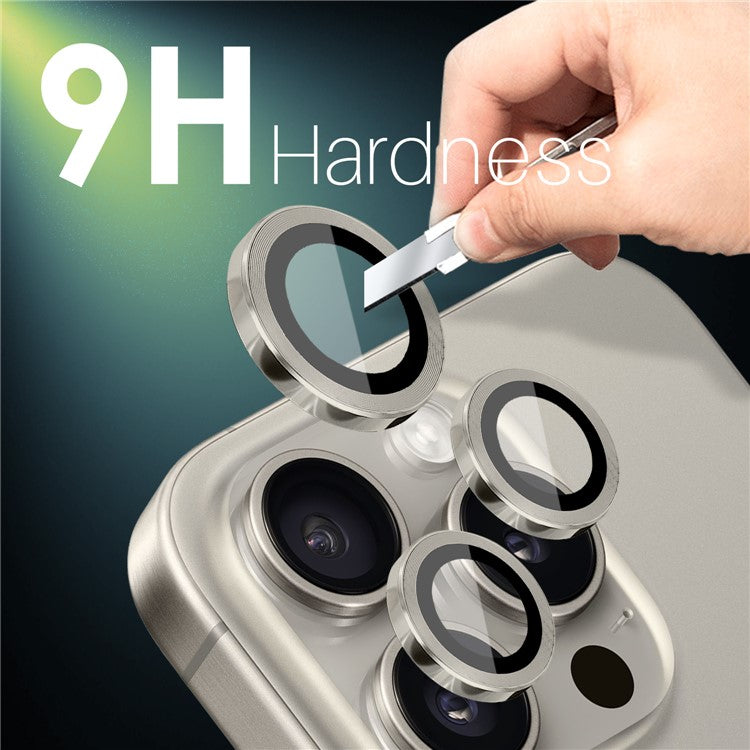 NORTHJO 2 Sets for iPhone 16 Pro / 16 Pro Max Tempered Glass Camera Lens Film CD Veins Metal Ring Lens Guard - Natural