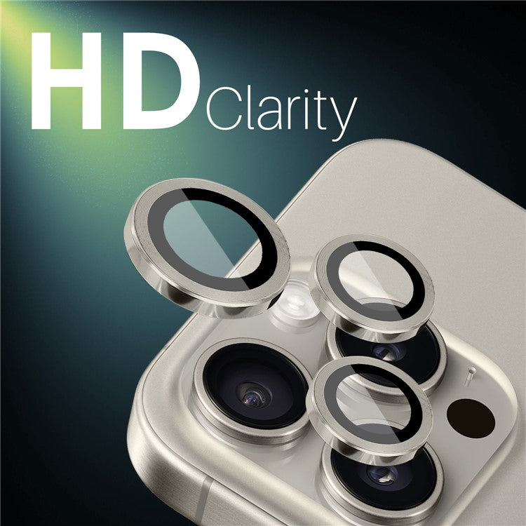 NORTHJO 2 Sets for iPhone 16 Pro / 16 Pro Max Tempered Glass Camera Lens Film CD Veins Metal Ring Lens Guard - Natural