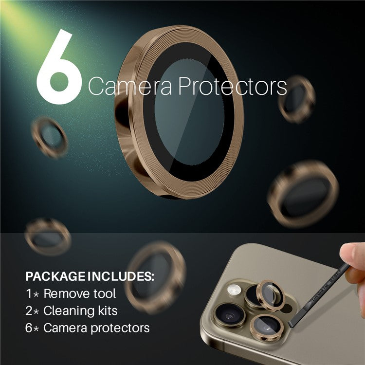 NORTHJO 2 Sets for iPhone 16 Pro / 16 Pro Max Tempered Glass Camera Lens Film CD Veins Metal Ring Lens Guard - Brown