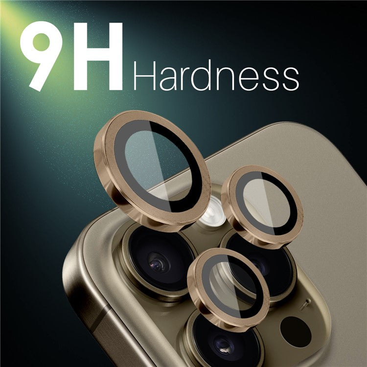 NORTHJO 2 Sets for iPhone 16 Pro / 16 Pro Max Tempered Glass Camera Lens Film CD Veins Metal Ring Lens Guard - Brown